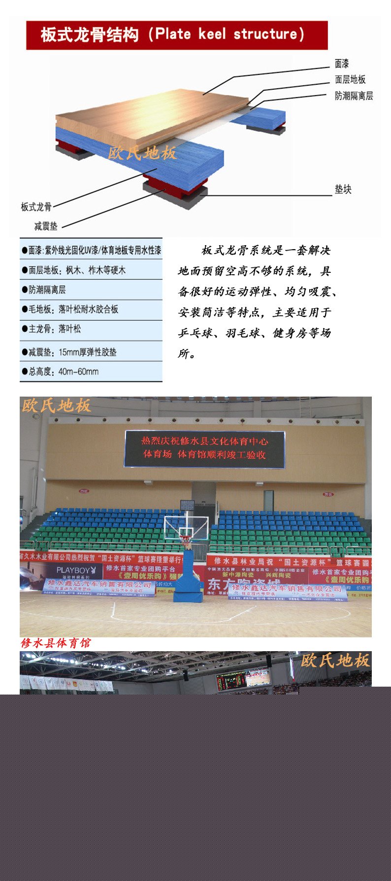 歐氏地板運(yùn)動(dòng)木地板板式龍骨結(jié)構(gòu)